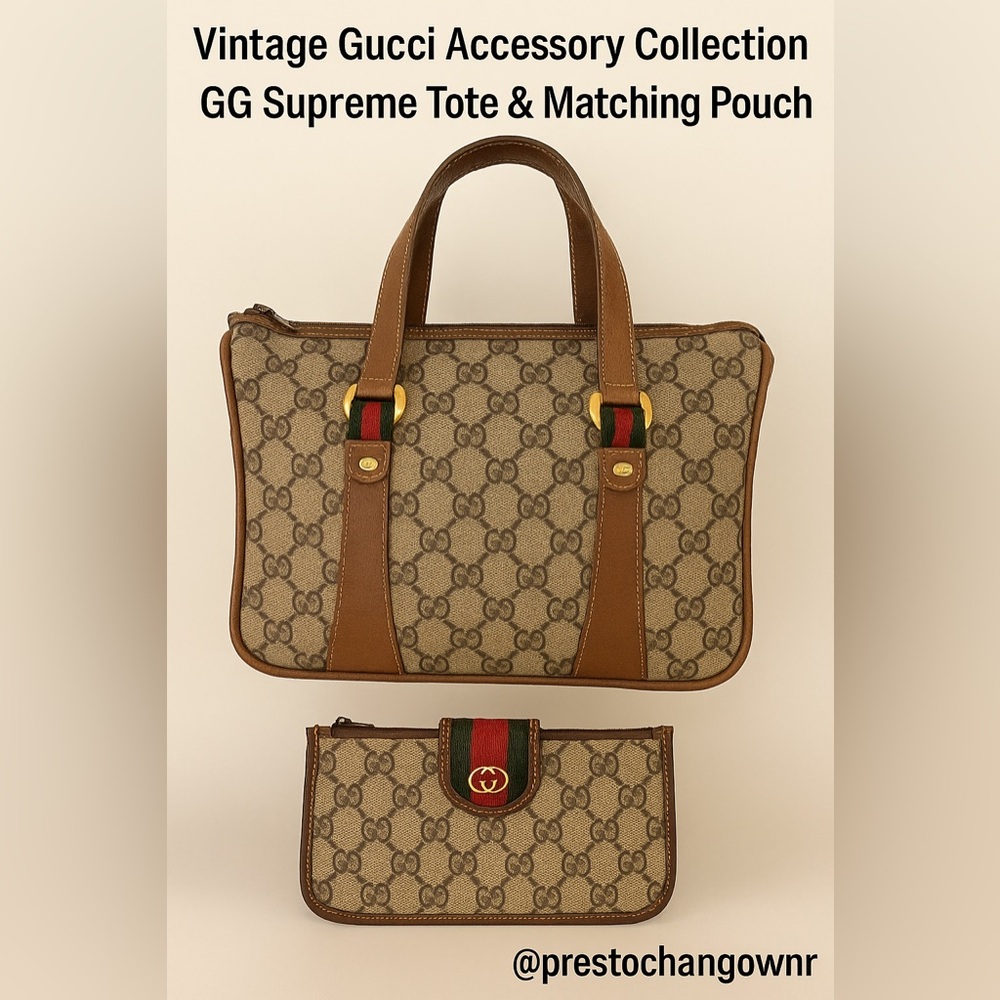 Gucci Beige and Brown Interior Label purse and pouch